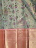 Pastel Mint Green Floral Vine Zari Woven Design Pure Kanchipuram Silk Bridal Wear Saree with Contrast Zari Border