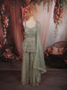 Pastel Mint Green Geometric Heavy Sequins and Beads Embroidered Design Net Indo Western Peplum Palazzo Suit with Matching Dupatta