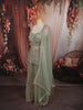 Pastel Mint Green Geometric Heavy Sequins and Beads Embroidered Design Net Indo Western Peplum Palazzo Suit with Matching Dupatta