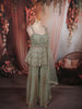Pastel Mint Green Geometric Heavy Sequins and Beads Embroidered Design Net Indo Western Peplum Palazzo Suit with Matching Dupatta