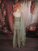 Pastel Mint Green Geometric Heavy Sequins and Beads Embroidered Design Net Indo Western Peplum Palazzo Suit with Matching Dupatta