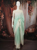 Pastel Mint Green Geometric Thread Embroidered Design Chiffon Fancy Saree with Lace Border