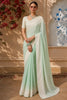 Pastel Mint Green Geometric Thread Embroidered Design Chiffon Fancy Saree with Lace Border