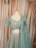 Pastel Mint Green Heavy Sequins Embroidered Design Net Bridal Lehenga with Matching Dupatta
