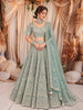 Pastel Mint Green Heavy Sequins Embroidered Design Net Bridal Lehenga with Matching Dupatta