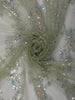 Pastel Mint Green Heavy Sequins and Silver Zardozi Embroidered Design Net Fancy Saree with Scalloped Border