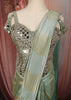 Pastel Mint Green Mirror Embroidered Design Tissue Silk Ready to Wear Draped Saree with Matching Designer Corset Blouse