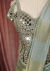 Pastel Mint Green Mirror Embroidered Design Tissue Silk Ready to Wear Draped Saree with Matching Designer Corset Blouse