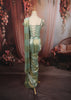 Pastel Mint Green Mirror Embroidered Design Tissue Silk Ready to Wear Draped Saree with Matching Designer Corset Blouse