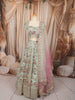 Pastel Mint Green Multicolor Floral Sequins and Beads Embroidered Design Net Bridal Lehenga with Matching Dupatta