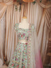 Pastel Mint Green Multicolor Floral Sequins and Beads Embroidered Design Net Bridal Lehenga with Matching Dupatta