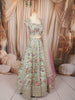 Pastel Mint Green Multicolor Floral Sequins and Beads Embroidered Design Net Bridal Lehenga with Matching Dupatta