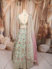Pastel Mint Green Multicolor Floral Sequins and Beads Embroidered Design Net Bridal Lehenga with Matching Dupatta