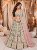 Pastel Mint Green Multicolor Floral Sequins and Beads Embroidered Design Net Bridal Lehenga with Matching Dupatta
