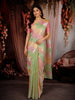 Pastel Multicolor Striped Woven Design Pure Kanchipuram Silk Saree with Self Border