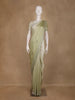 Pastel Olive Green Solid Satin Fancy Saree With Designed Border