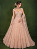 Pastel Peach Pink Floral Sequins and Beads Embroidered Design Net Mermaid Bridal Lehenga with Designer Corset Blouse and Matching Choker Dupatta