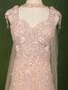 Pastel Peach Pink Floral Sequins and Beads Embroidered Design Net Mermaid Bridal Lehenga with Designer Corset Blouse and Matching Choker Dupatta