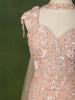 Pastel Peach Pink Floral Sequins and Beads Embroidered Design Net Mermaid Bridal Lehenga with Designer Corset Blouse and Matching Choker Dupatta