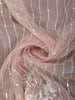 Pastel Peach Pink Striped Sequins Embroidered Design Pure Organza Fancy Saree with Scalloped Border