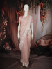 Pastel Peach Pink Striped Sequins Embroidered Design Pure Organza Fancy Saree with Scalloped Border