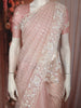Pastel Peach Pink Striped Sequins Embroidered Design Pure Organza Fancy Saree with Scalloped Border