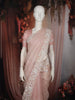 Pastel Peach Pink Striped Sequins Embroidered Design Pure Organza Fancy Saree with Scalloped Border