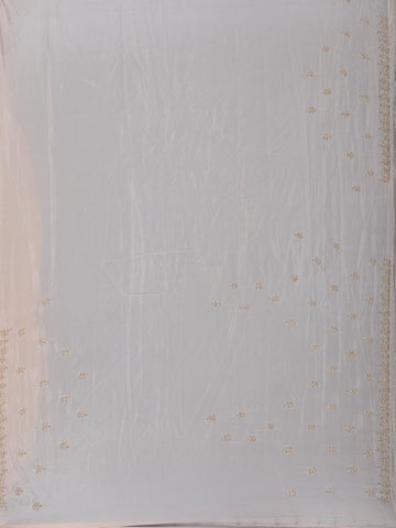Pastel Peach Solid Design Synthetic Saree With Floral Beads Border - Diadem