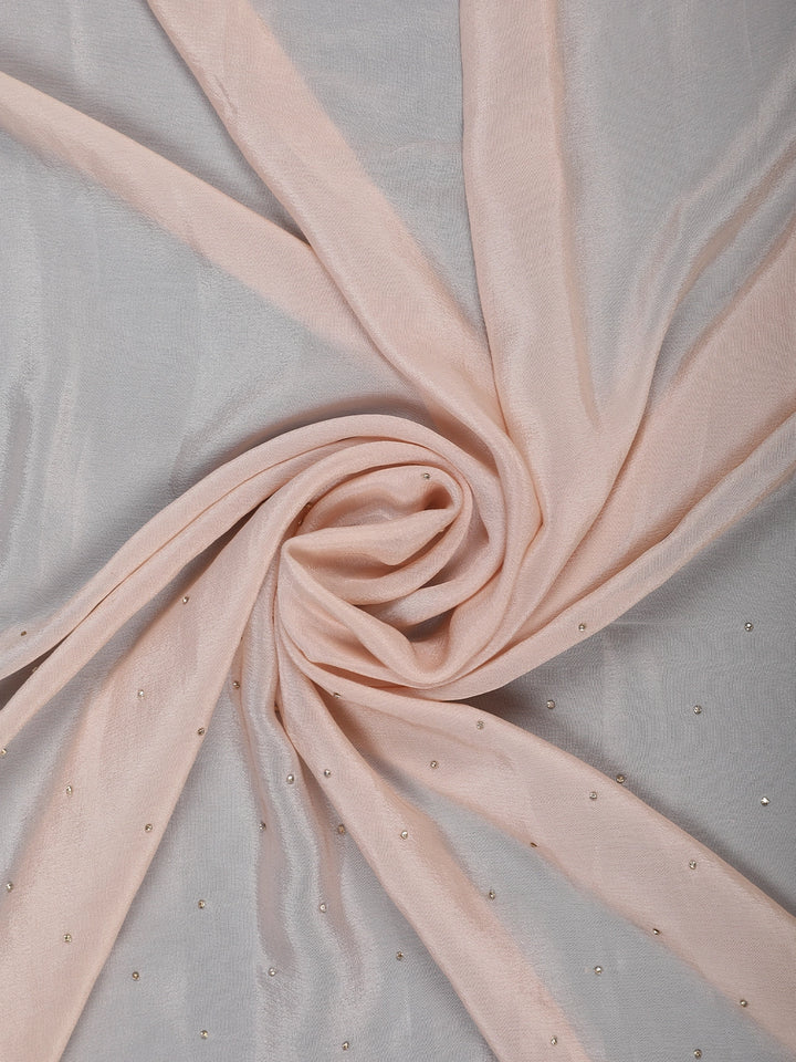 Pastel Peach Solid Design Synthetic Saree With Floral Beads Border - Diadem