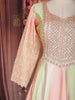 Pastel Peach and Pista Green Sequins Embroidered Satin Anarkali Gown with Dupatta