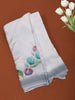 Pastel Pearl Grey Minimal Floral Printed Chiffon Saree with Ombre Border