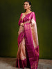 Pastel Pink All Over Striped Zari Woven Design Pure Kanchipuram Silk Bridal Saree with Contrast Korvai Zari Border