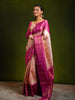 Pastel Pink All Over Striped Zari Woven Design Pure Kanchipuram Silk Bridal Saree with Contrast Korvai Zari Border