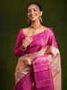 Pastel Pink All Over Striped Zari Woven Design Pure Kanchipuram Silk Bridal Saree with Contrast Korvai Zari Border