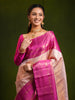 Pastel Pink All Over Striped Zari Woven Design Pure Kanchipuram Silk Bridal Saree with Contrast Korvai Zari Border