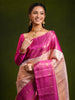 Pastel Pink All Over Striped Zari Woven Design Pure Kanchipuram Silk Bridal Saree with Contrast Korvai Zari Border