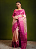 Pastel Pink All Over Striped Zari Woven Design Pure Kanchipuram Silk Bridal Saree with Contrast Korvai Zari Border