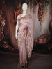 Pastel Pink Birds Motif Thread Embroidered Design Pure Banarasi Silk Festive Wear Saree with Floral Border