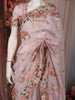 Pastel Pink Birds Motif Thread Embroidered Design Pure Banarasi Silk Festive Wear Saree with Floral Border