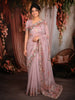 Pastel Pink Birds Motif Thread Embroidered Design Pure Banarasi Silk Festive Wear Saree with Floral Border