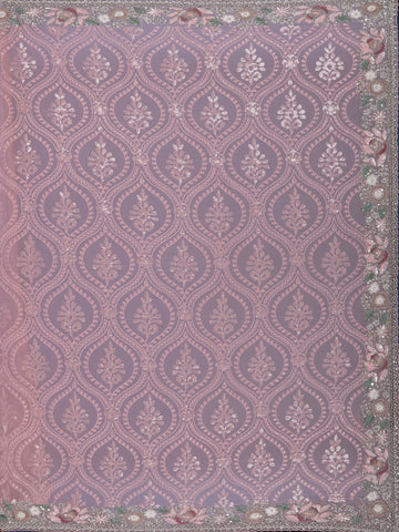 Pastel Pink Floral Embroidered Synthetic Saree - Diadem