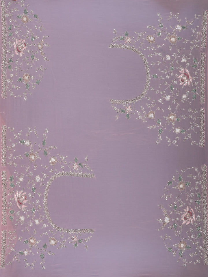 Pastel Pink Floral Embroidered Synthetic Saree - Diadem
