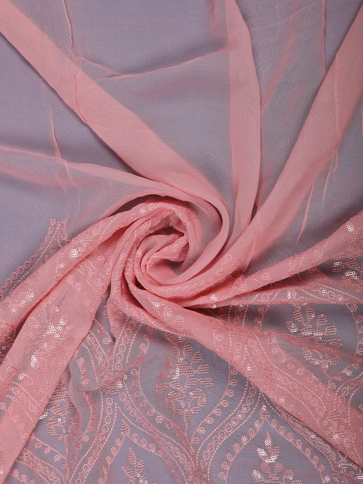 Pastel Pink Floral Embroidered Synthetic Saree - Diadem