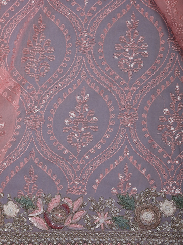 Pastel Pink Floral Embroidered Synthetic Saree - Diadem