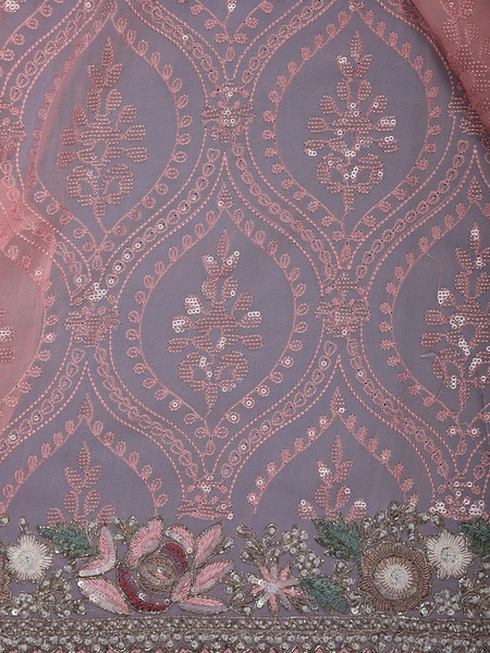 Pastel Pink Floral Embroidered Synthetic Saree - Diadem