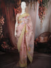 Pastel Pink Floral Printed Design Pure Tussar Party Wear Saree with Contrast Lace Border