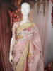 Pastel Pink Floral Printed Design Pure Tussar Party Wear Saree with Contrast Lace Border