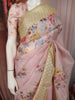 Pastel Pink Floral Printed Design Pure Tussar Party Wear Saree with Contrast Lace Border