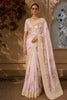 Pastel Pink Floral Printed Design Pure Tussar Party Wear Saree with Contrast Lace Border