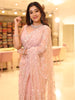 Pastel Pink Floral Sequins and Beads Embroidered Design Net Fancy Saree with Designer Border